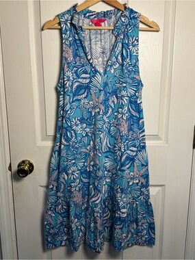 Lilly Pulitzer Malone Shift Dress Amalfi Blue Sound The Sirens Size L Pockets